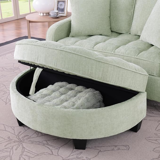 ERYE Chenille Tufted Loveseat Sofa and Ottoman Set, Tufted Recliner Sleeper - Image 6