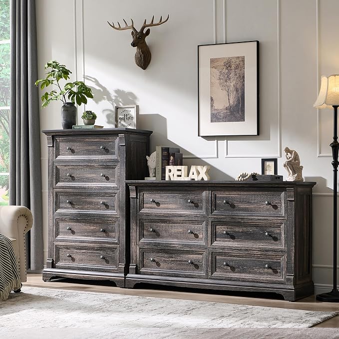 Farmhouse 6 Drawers Dresser for Bedroom, Wooden Dresser TV Stand - Image 8