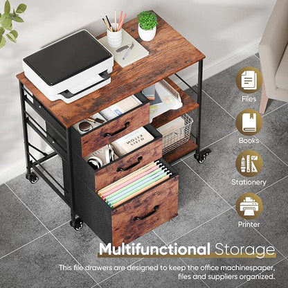 SUPER DEAL 3 Drawer Mobile File Cabinet, Fabric Lateral Filing Cabinet - Image 4