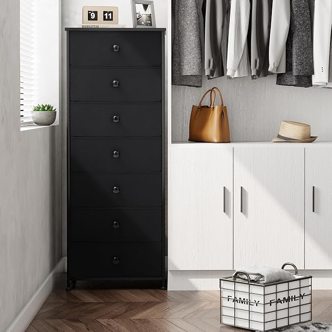 Fabric Dresser for Bedroom, 7-Drawer Tall Vertical Storage Tower | Wooden Top - Image 8