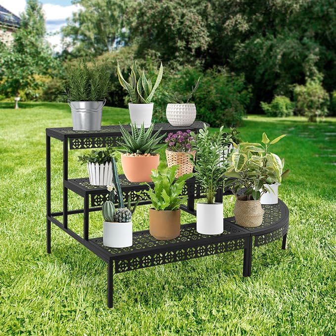 3 Tier Metal Plant Stand, Corner Flower Pot Holder Rack, Stair-Step Style - Image 6