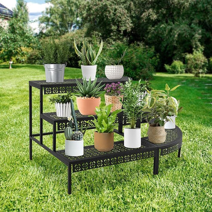 3 Tier Metal Plant Stand, Corner Flower Pot Holder Rack, Stair-Step Style - Image 6