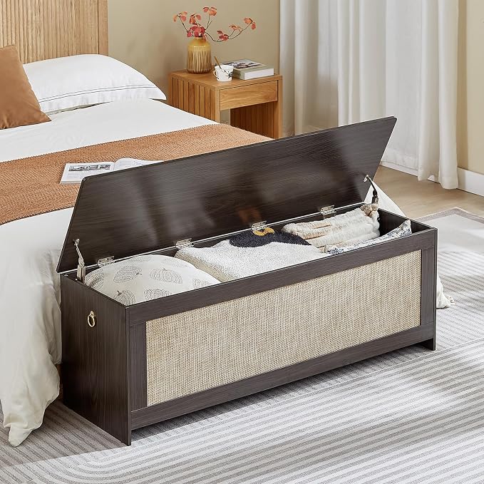 51.2" Storage Chest, Obsidian Black | Extra Large, Rattan Storage Bench - Image 8