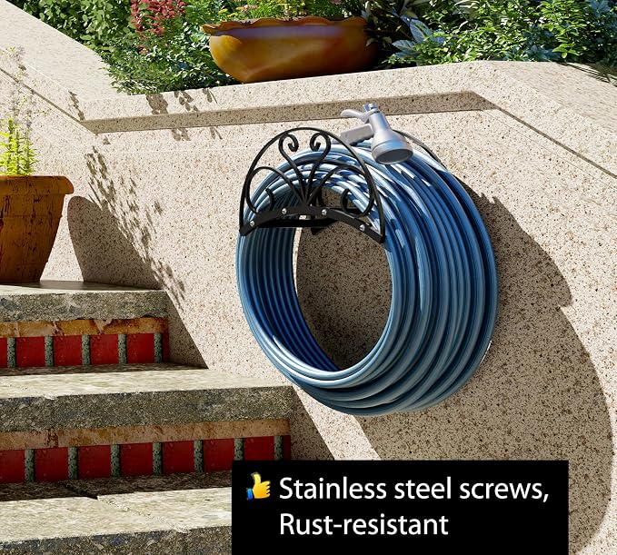 Fire Beauty Heavy-Duty Metal Hose Holder, Wall-Mounted Garden Hose Reel - Image 2