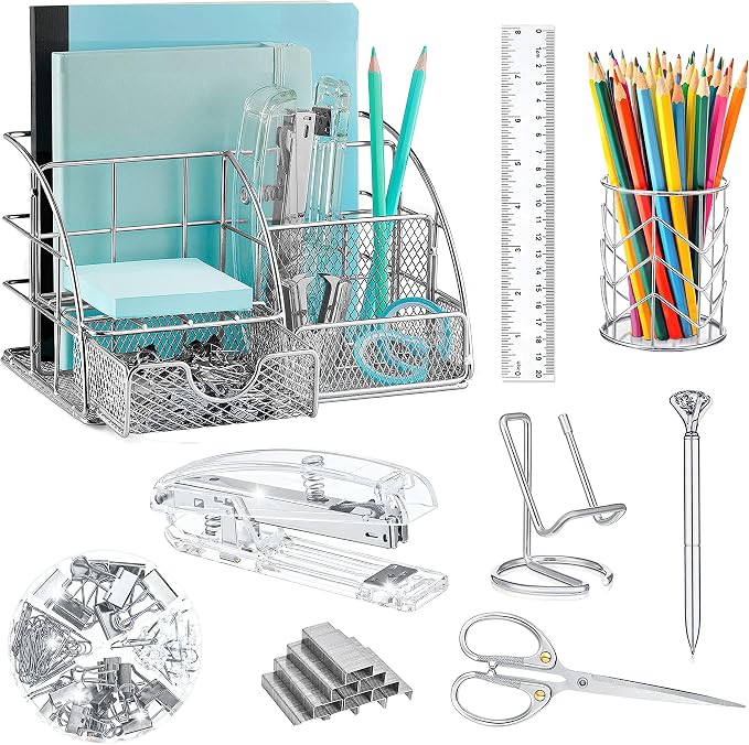KAAKOW Silver Desk Organizers and Accessories Office Supplies Set Stapler by KAAKOW