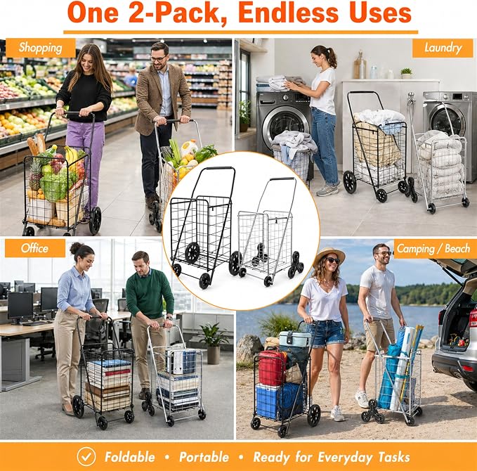 Wellmax 2-Pack Shopping Utility Cart - Image 6