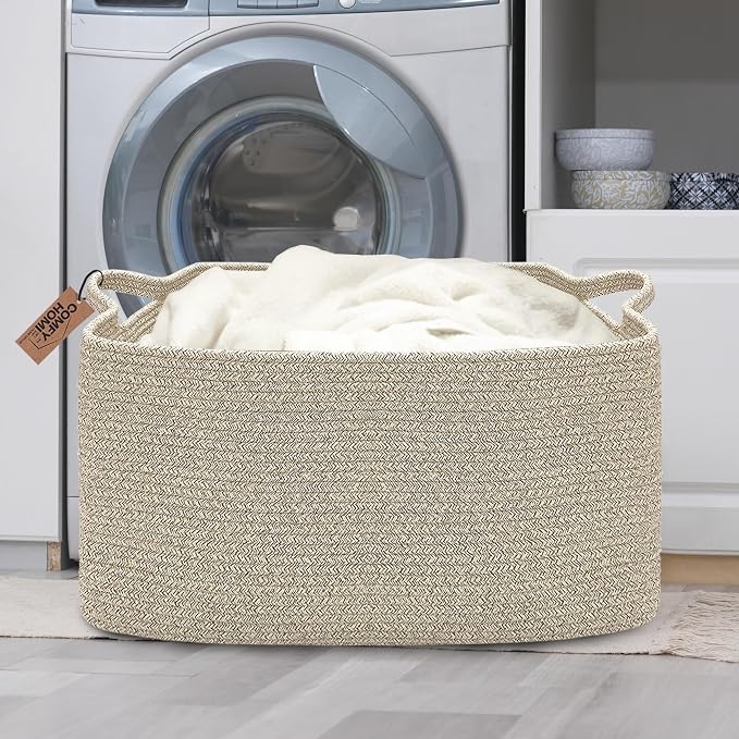 COMFY-HOMI Large Rectangular Blanket Basket, Woven Cotton Rope Baskets - Image 7