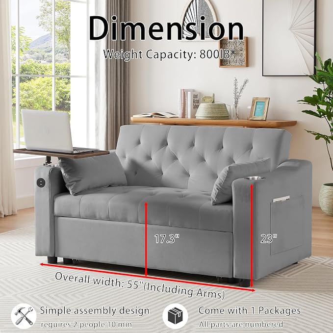 hansones 3-in-1 Convertible Sleeper Sofa Bed, Pullout Couch - Image 3