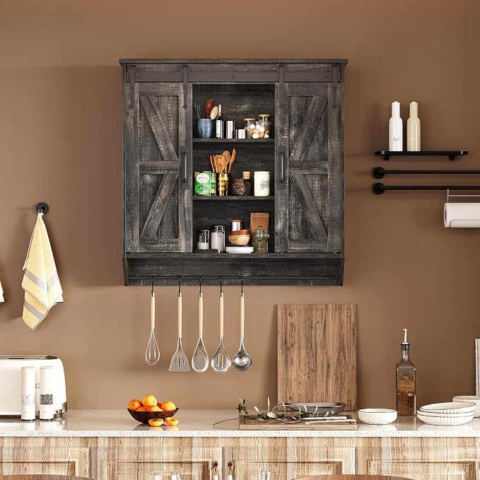 Trironsun Farmhouse Medicine Cabinet 2 Sliding Barn Doors 3 Tier Rustic Wood - Image 4