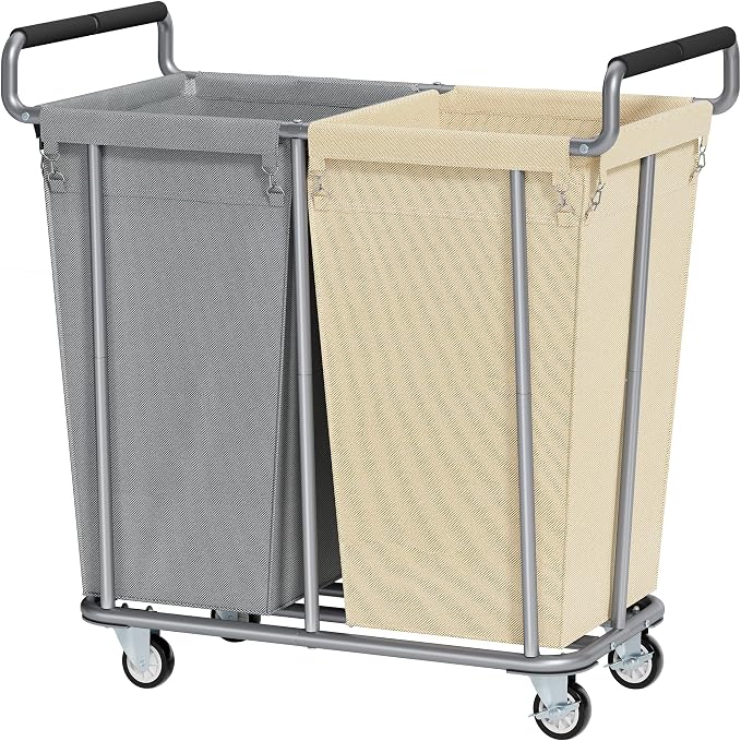 Large laundry hamper with Wheels, 2 Bag 360L Big Rolling Laundry Basket Sorter by Gewudraw