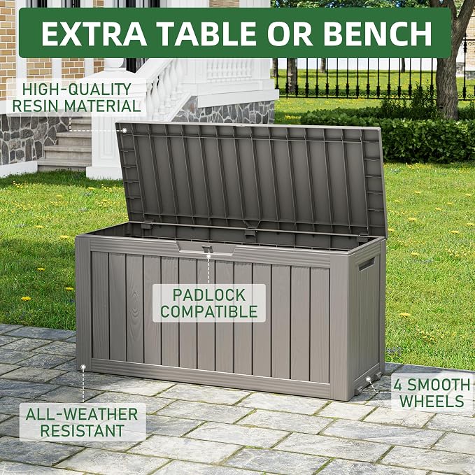 NUNU LAB 75 Gallon Outdoor Storage Box, Resin Large Sturdy Deck Box, Backyard - Image 5