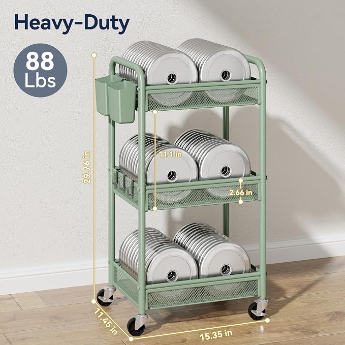 YASONIC 3 Tier Rolling Cart – Metal Utility Storage Carts - Image 3