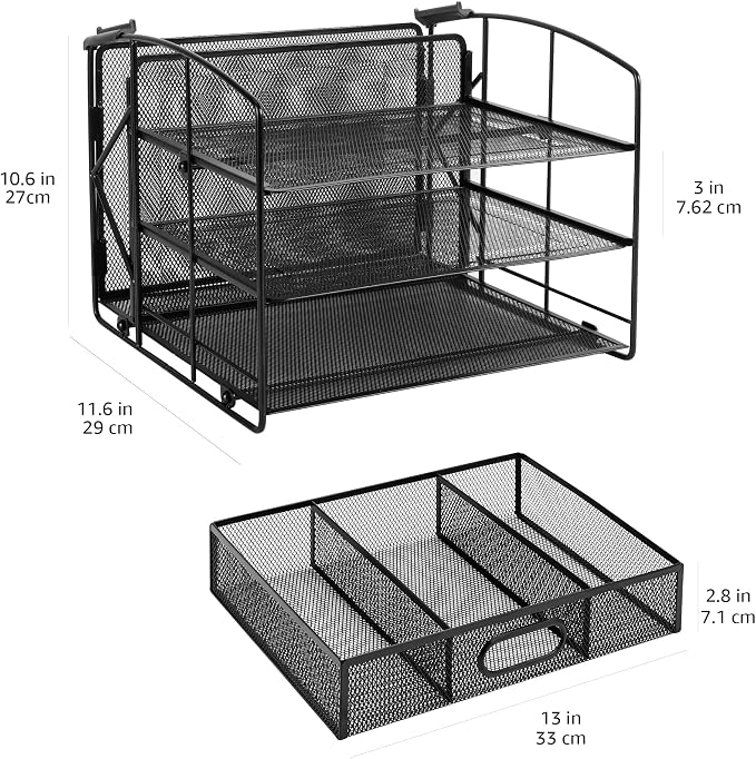 Amazon Basics Rectangular Desk Organizer 3 Tray w/Sliding Drawer and Hanging - Image 5