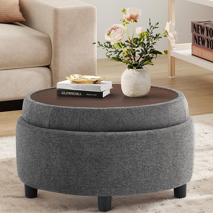 COLAMY Fabric Round Storage Ottoman by COLAMYHOME