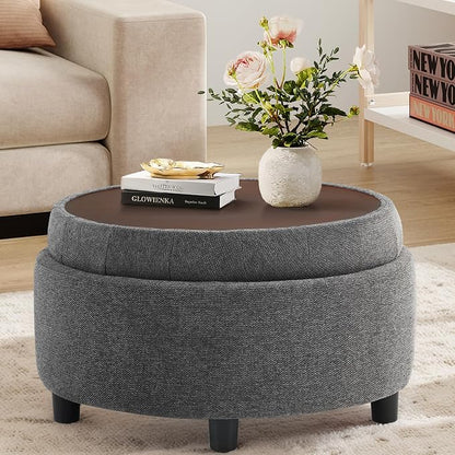 COLAMY Fabric Round Storage Ottoman by COLAMYHOME