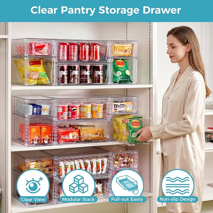 Vtopmart 6 Pack Clear Stackable Storage Drawers, Plastic Drawers - Image 3