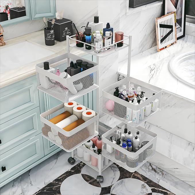 Fruit Basket for Kitchen No Assembly, Rotating Kitchen Storage Rack, Bathroom - Image 6