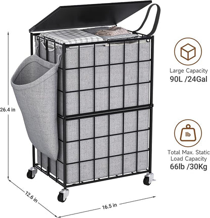 90L Laundry Basket with Wheels, Large Capacity Laundry Hamper with Removable - Image 2