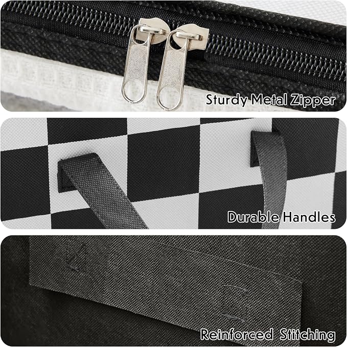 Black and White Checkered Clothes Storage Bins, 100L Large Blanket Storage Bags - Image 6