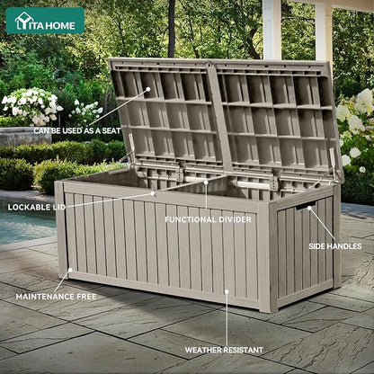 YITAHOME 180 Gallon Large Outdoor Storage XL Deck Box w/Divider - Image 5