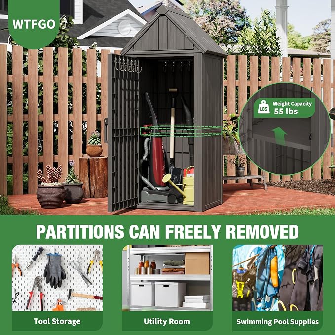 Vertical Outdoor Storage Shed, Waterproof Resin Outdoor Storage Cabinet - Image 2