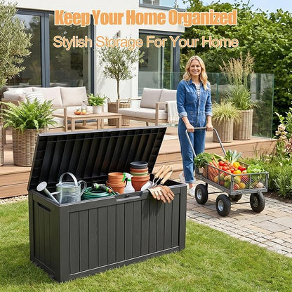 Outdoor Storage Box, 100 Gallon Resin Deck Box, Lockable Indoor Outdoor - Image 6