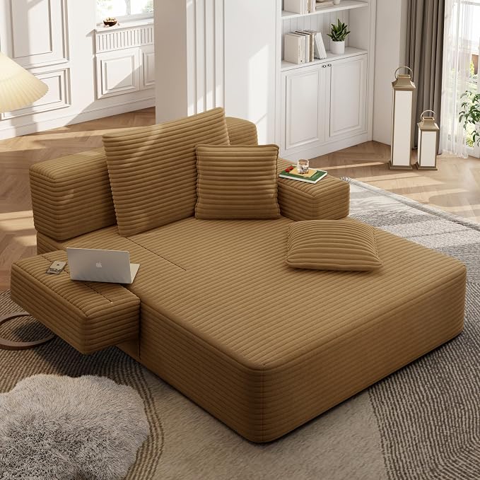 2-in-1 Convertible Chaise Lounge Indoor, 60.2" Corduroy Upholstered Chaise - Image 8