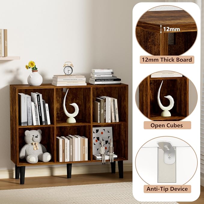 6 Cube Bookcase, Wooden Book Shelf Cube Storage Organizer - Image 4
