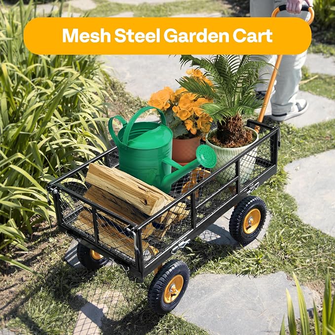 VIVOHOME Heavy Duty 550 Lbs Capacity Mesh Steel Garden Cart Folding Utility - Image 2