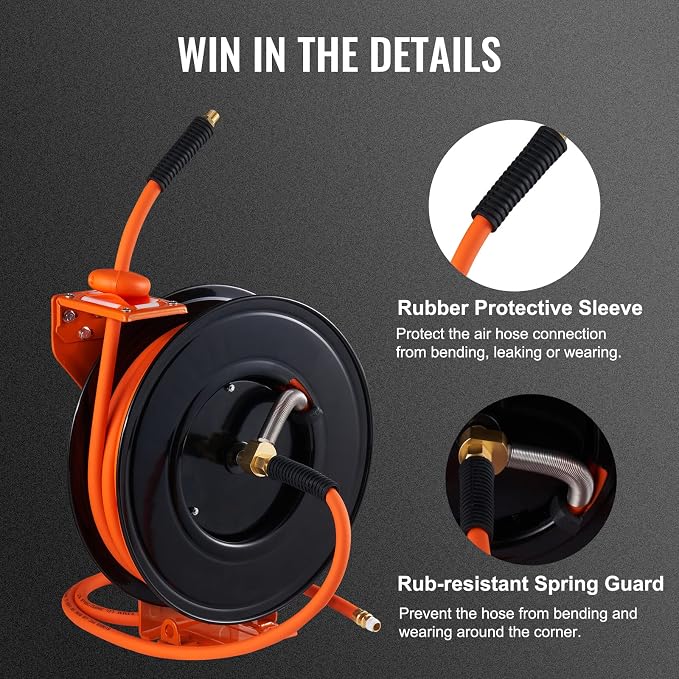 VEVOR Retractable Air Hose Reel 3/8 IN x 50 FT Hybrid Air Hose Max 300PSI | 5ft - Image 6
