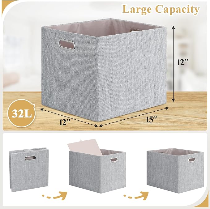 Posprica 15.12"x12.13"x12.01" Storage Cube Bins, Linen Decorative Closet - Image 4