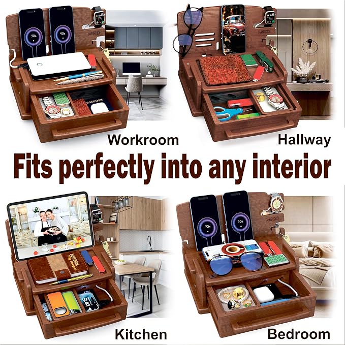 MED Wood Phone Docking Station – Nightstand Desk Organizer - Image 3