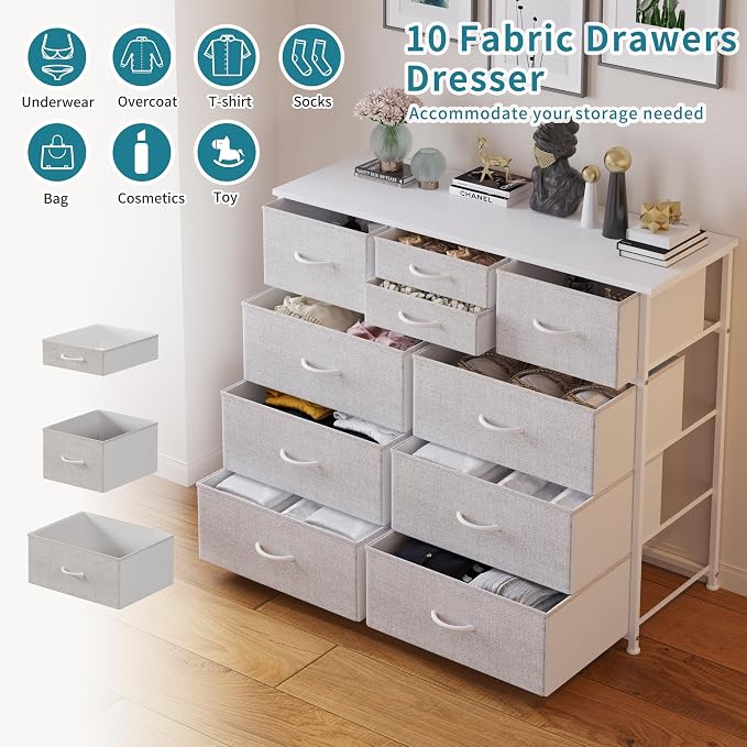 LUMTOK 10 Drawers Dresser with Fabric Bins - Image 4