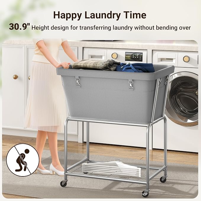 ELYKEN Laundry Cart with Wheels, Rolling Laundry Hamper with Removable Bag and - Image 7