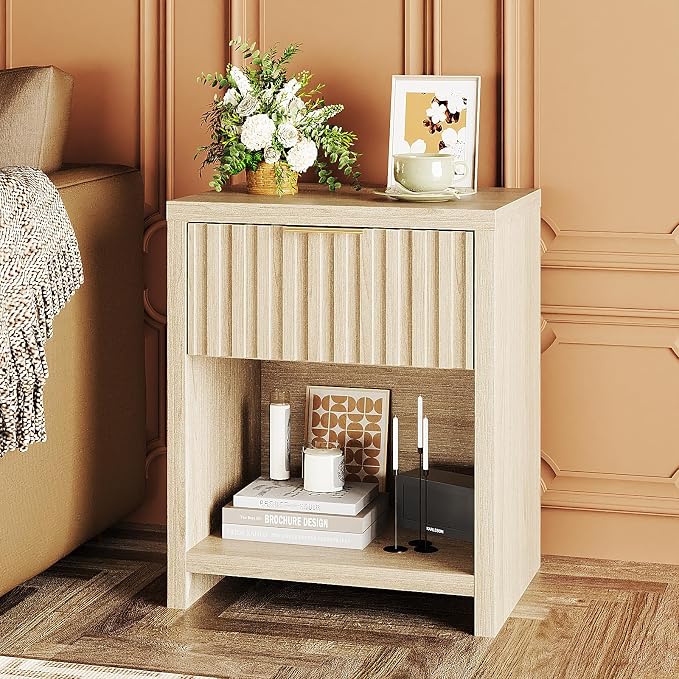 VINGLI Fluted Oak Nightstand Set of 2, Bedside Table, End Tables Bedroom - Image 9