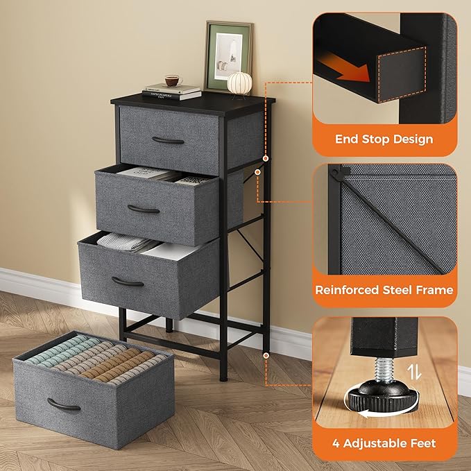 Sweetcrispy Dresser for Bedroom, 4 Drawer Storage Cabinet, Tall Nightstand | - Image 6