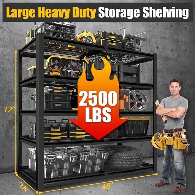 PrimeZone 72" H Heavy Duty Garage Shelving 2500 LBS 5 Tier Storage Shelves - Image 3