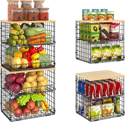 4 Pack Stackable Wire Baskets for Pantry Organizers and Storage, Pantry Baskets by Huxitocan