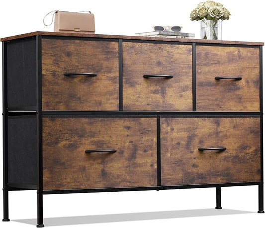 WLIVE 5 Drawer Dresser for Bedroom, Wide Chest of Drawers, Rustic Brown | 5 by WLIVE
