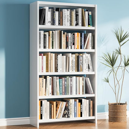 69" White Bookshelf, 5 Tier Tall Bookcase by CBNTKI