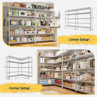 REIBII 70" W Wire Shelving Load 1500LBS, Metal Shelving 5-Tier Storage Shelves - Image 6