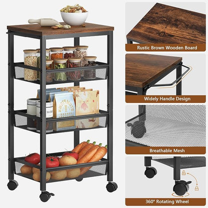 Hoctieon Rolling Storage Cart, 4-Tier Wide Panel Kitchen Storage Cart, Utility - Image 4