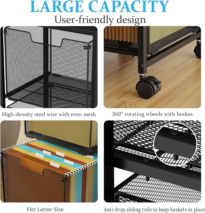 Sbanmao Rolling File Cart with 2 Storage Drawers, Mobile File Cabinet with - Image 6