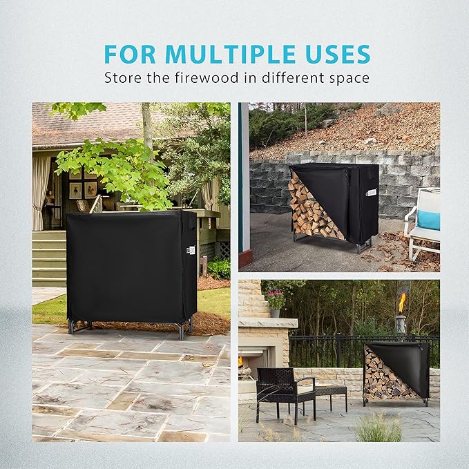 VIVOHOME 4ft Heavy Duty Indoor Outdoor Firewood Storage Log Rack and Cover - Image 6
