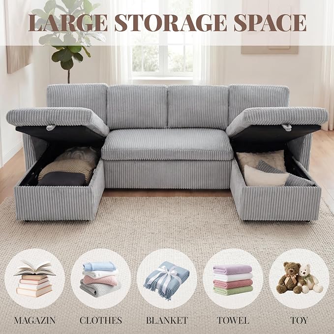 Huatean Home Oversized Sleeper Sofa Couch, 100 inch 2 in 1 Pullout Couch Bed - Image 5
