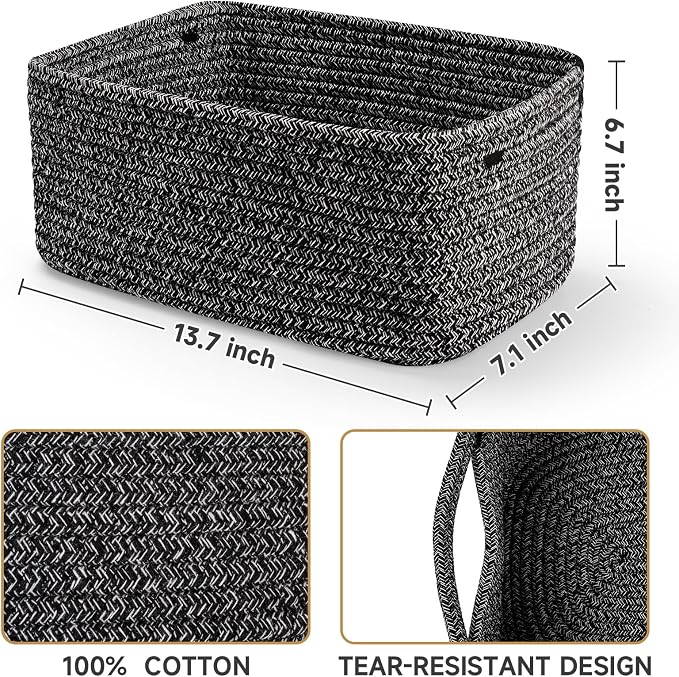 3-Pack Storage Baskets for Organizing | Woven Shelf Toy Basket | Rope Baskets - Image 3