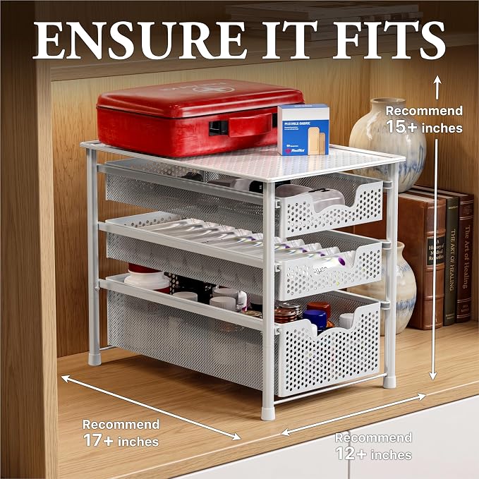 Simple Houseware 3 Tier White Alloy Steel Sliding Basket Organizer Drawer - Image 3