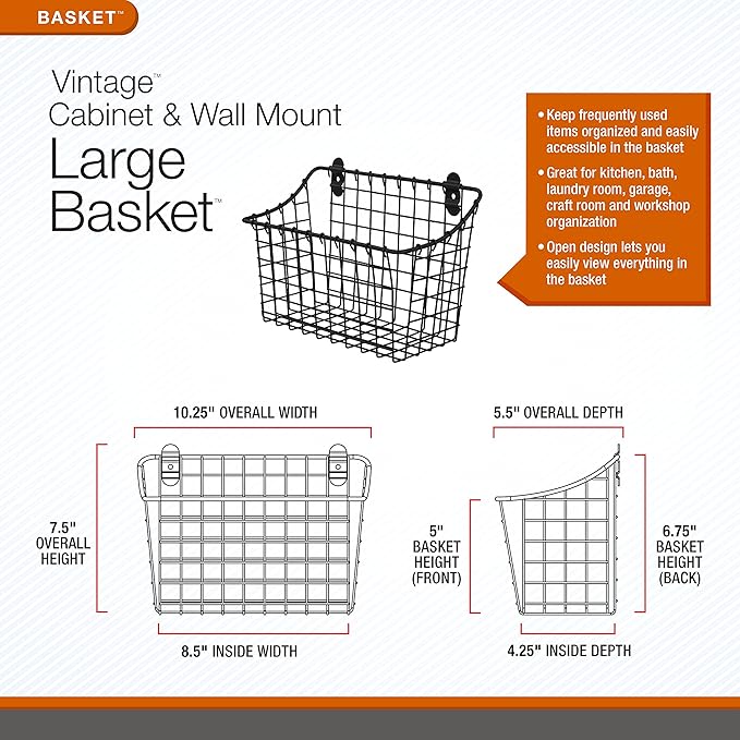 Spectrum Large Wall Mounted Wire Basket Industrial Gray Kitchen Wall Mount - Image 2