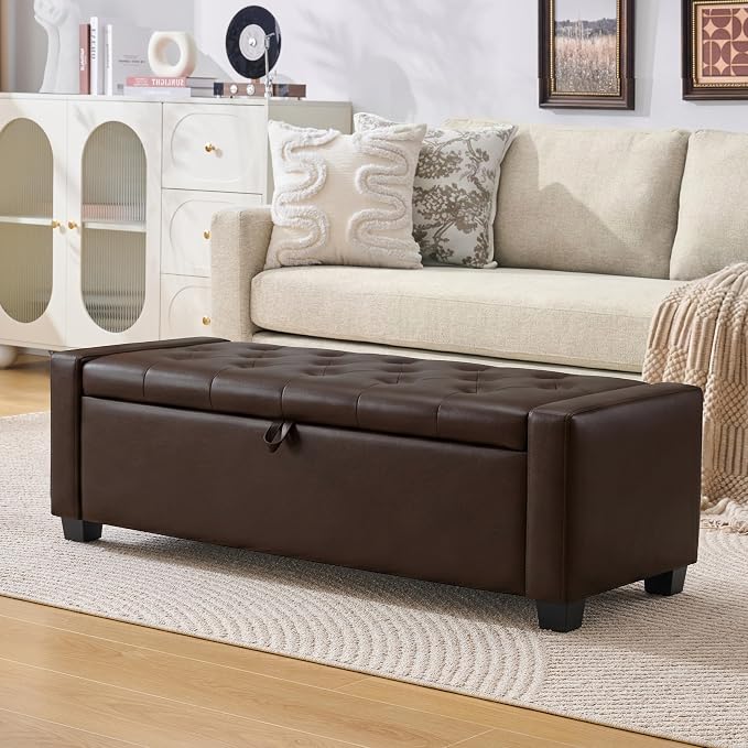 Huatean Home 48" Ottoman with Storage, Storage Ottoman Bench with Safety Hinge by huateanhome