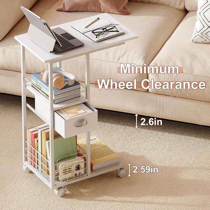 Rolling Side Table with Storage, Accent C Table - Image 6